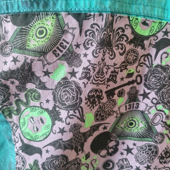 National Vintage Teal Tie Dye Hallowen Grundge Gothic Jean Jacket Size M - Picture 7 of 14